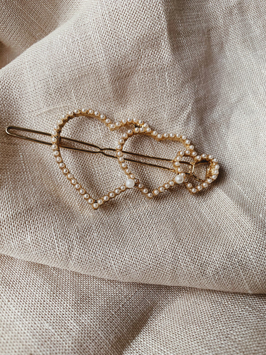 Valentine Heart Pearl Hair Slide Clip