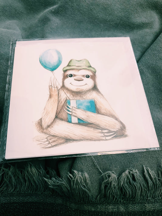 SLOTH BALLOON- HAND ILLUSTRATED CARD - VAIR 11